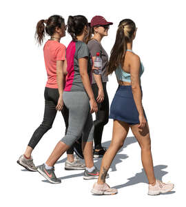 cut out group of sporty women walking