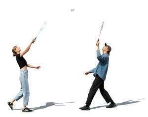 man and woman playing badminton