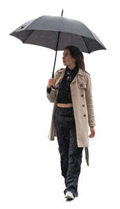 cut out woman with an umbrella walking in the rain