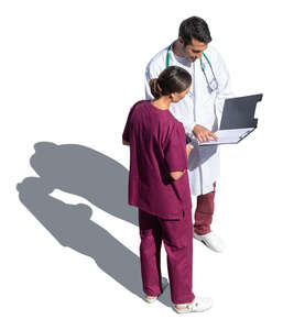 top view of two medical workers talking