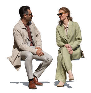 cut out businessman and businesswoman sitting outside