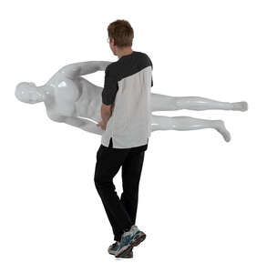 cut out young man carrying a mannequin