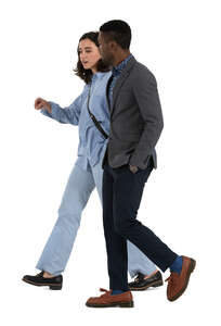 two people walking and talking