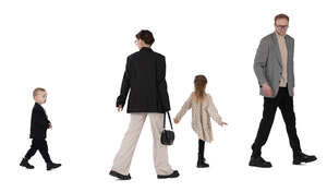 cut out family with two little kids walking