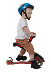 little boy riding a baby scooter