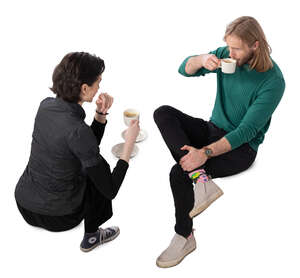 top view of two people sitting in a cafe