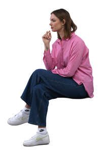 cut out woman in a pink shirt sitting