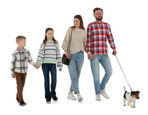 cut out family with a dog walking