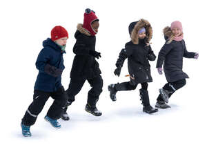 group of children running in the snow
