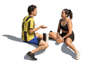 two people resting after workout and talking