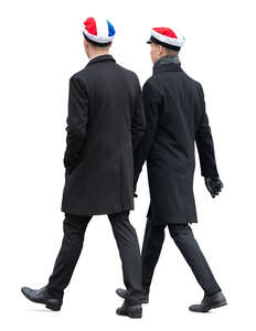 two cut out young men in school uniform walking