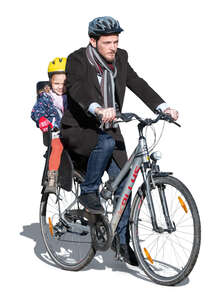 man riding a bike with a child in the back