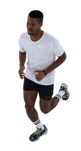 top view of a black sporty man running