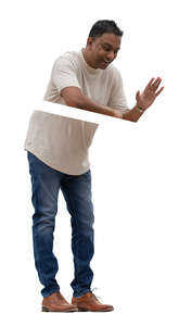 man standing on a balcony and waving to some friend