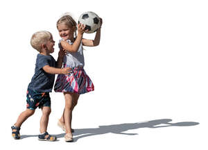 two cut out children playing with a ball