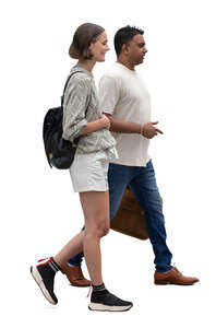 man and woman walking seen from side 