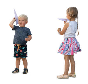 two cut out children playing with paper planes