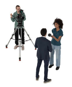 cut out top view of a telereporter interviewing a man