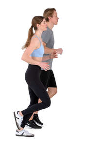 man and woman jogging together