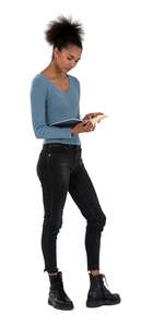 cut out young black woman standing and reading a book