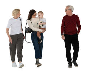 cut out family with grandparents and kids walking 