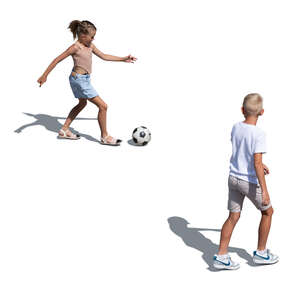 cut out top view of two children playing football