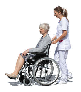 cut out nurse pushing an elderly woman sitting in a wheelchair