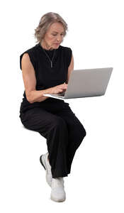 grey haired woman sitting behind a computer