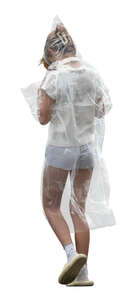 cut out girl with a raincoat walking in the summer rain