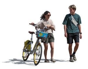 cut out man and woman with a bike walking