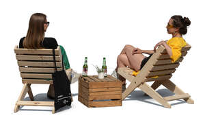 two cut out women relaxing in a casual summer cafe