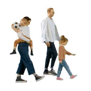 cut out video of a family with two kids walking