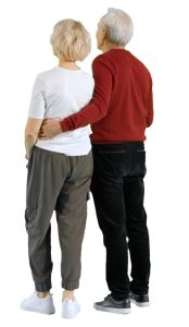 video of an elderly couple standing and looking at smth