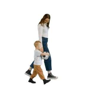 video of a mother and son walking hand in hand