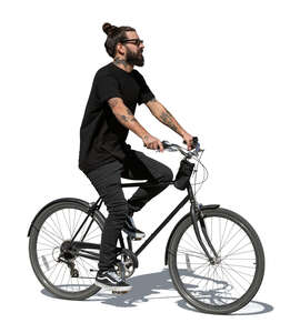 bearded man riding a bike