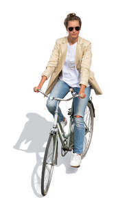 cut out top view of a woman riding a bike