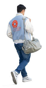 cut out college student with a sports bag walking