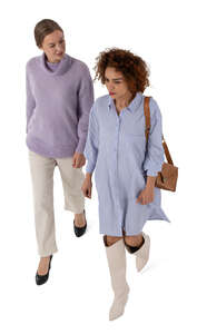 top view of two women walking