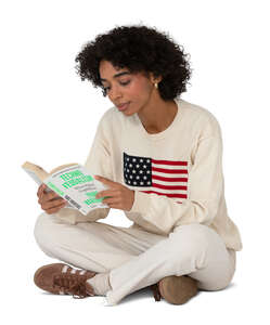 cut out woman sitting on the floor and reading a book