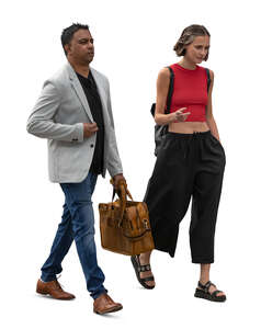 man and woman walking in the street