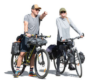 travelling bikers looking at smth