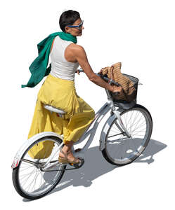 top view of a woman riding a city bike