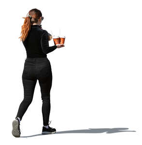 cut out woman walking with coffee cups
