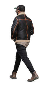 cut out man in a leather jacket walking