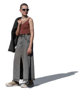 cut out young short haired woman standing
