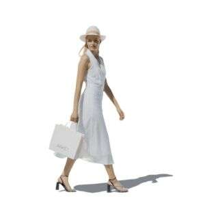 alpha channel video of a woman in a white dress walking on sunlight