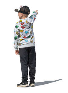 cut out little boy with a baseball hat pointing at smth