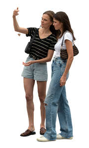 two cut out women shopping at a flea market