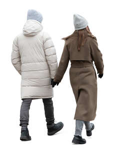 cut out couple in winter walking hand in hand