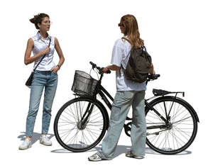 woman with a bike talking to her girlfriend